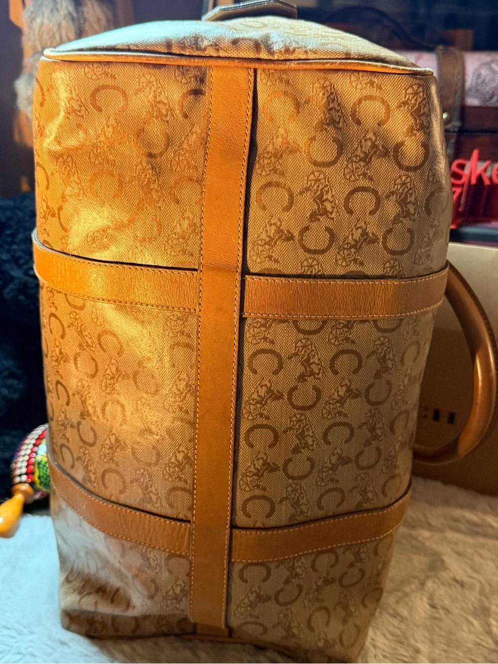 Celine Vintage Tan Monogram Travel Duffel